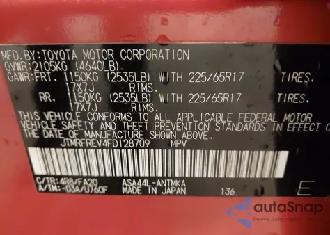 2015 Toyota Rav4 Xle z USA, uszkodzony, nr VIN JTMRFREV4FD128709